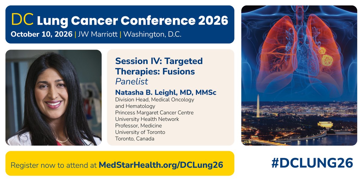 StephenVLiu's tweet photo. Join us in Washington, DC on Saturday, October 10 for #DCLung26 - a one-day, comprehensive, multidisciplinary, discussion-based lung cancer CME update! Come learn from Dr. Natasha Leighl about treating NSCLC with ALK, ROS1, and RET fusions!

https://t.co/EGGHrShgD7 https://t.co/TV0bFbk3Z8
