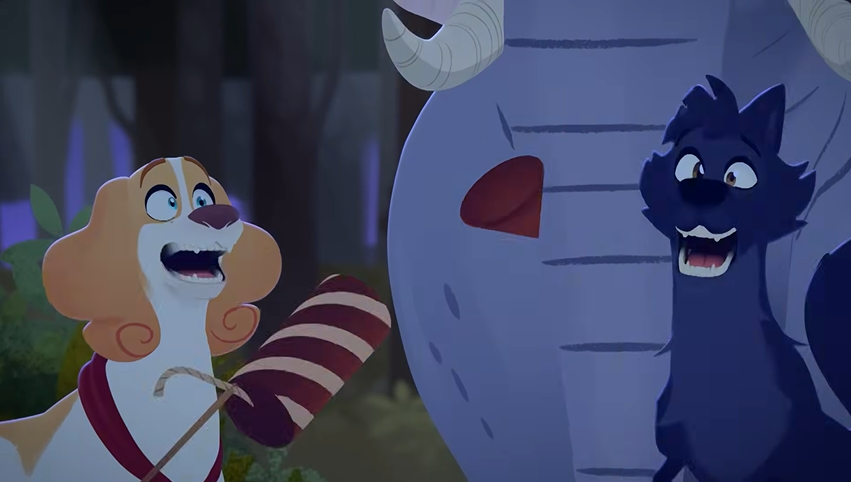 BelfortLupinFan's tweet photo. After Belfort &amp; Lupin save Artus (red bird) best friend Marcus (blue bird), more fireworks scare them all, especially Lupin who hates fireworks. 
Come on Belfort, give your dear garden wolf some comfort huh. 🧡💙
#belfortandlupin #belfortxlupin #belfortetlupin #belfortylupin https://t.co/TD51PrEVzw