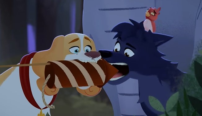 BelfortLupinFan's tweet photo. After Belfort &amp; Lupin save Artus (red bird) best friend Marcus (blue bird), more fireworks scare them all, especially Lupin who hates fireworks. 
Come on Belfort, give your dear garden wolf some comfort huh. 🧡💙
#belfortandlupin #belfortxlupin #belfortetlupin #belfortylupin https://t.co/TD51PrEVzw