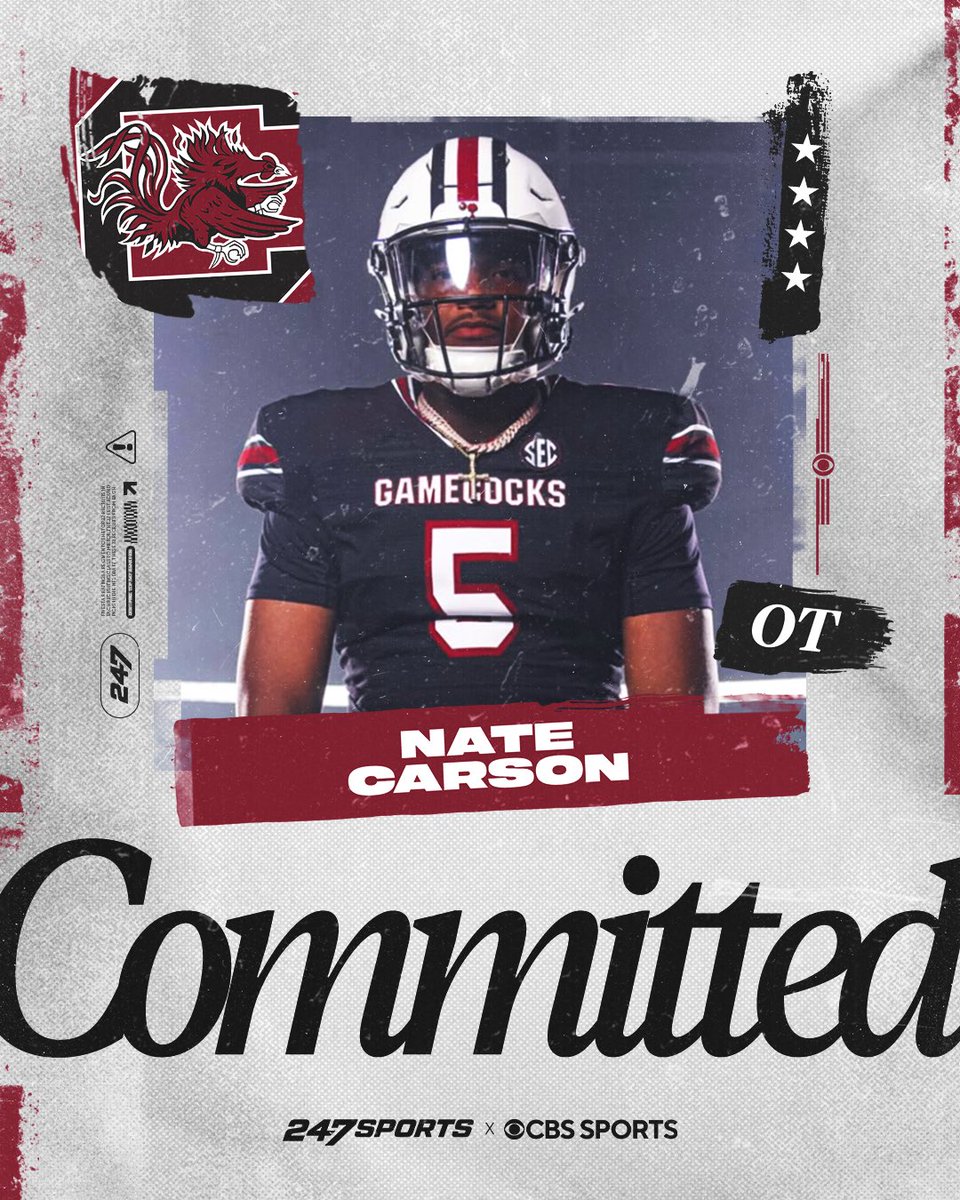 247Gamecocks's tweet photo. Top247 OT Nate Carson commits to South Carolina #Gamecocks

📲 https://t.co/SdOMfkSVwF https://t.co/d3N11PoMY1