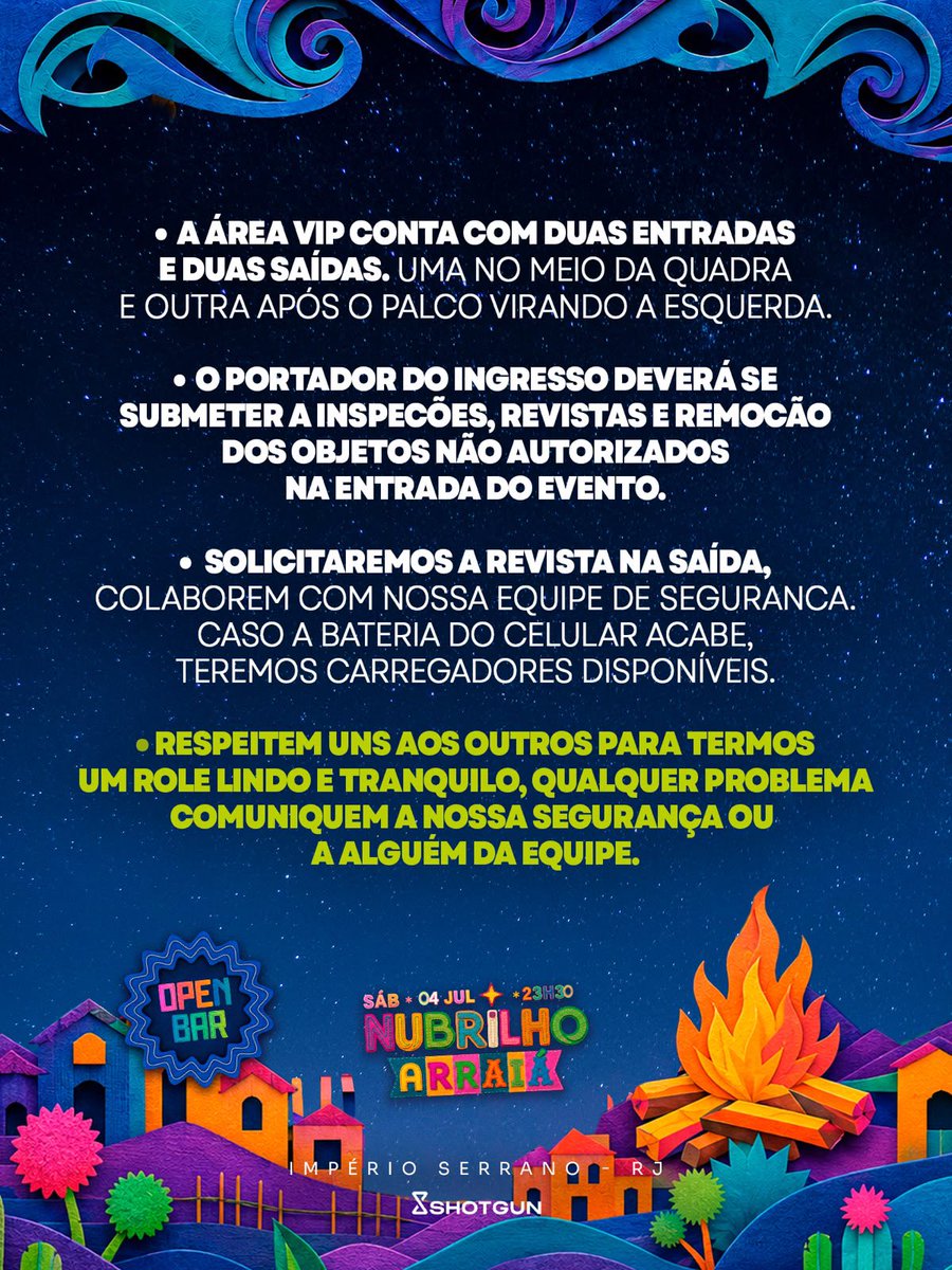 festanubrilho's tweet photo. AMANHÃ É DIA DE FICAR NUBRILHOOO

E aqui vão alguns avisos muito importantes pra vocês se ligarem e curtirem a noite do jeito certo. Vamos fazer um arraiá histórico e se ainda não garantiu seu ingresso, corre no link abaixo agora mesmo!!

✨ https://t.co/BIActygL1Y https://t.co/RLbou4pagk