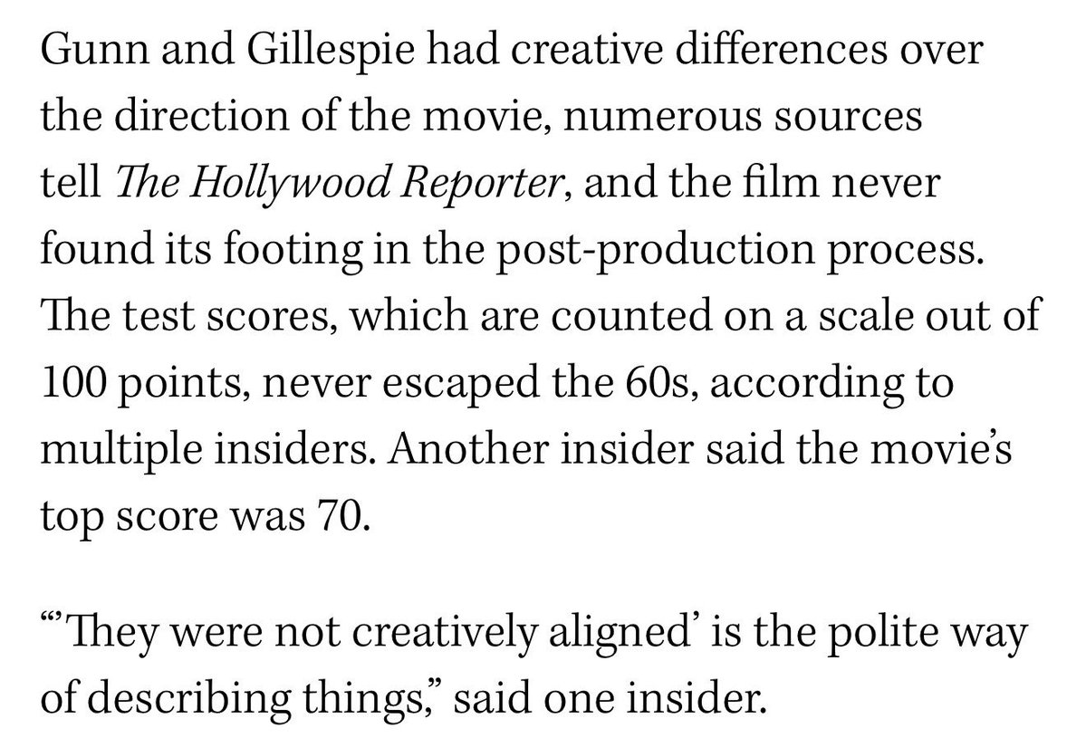TheRochaSays's tweet photo. Not one bit surprised. Of course, Gunn and Gillespie had creative differences.

Some behind the scenes issues are so obvious that they jump off the screen.

And if it was bad, it’s gonna make other filmmakers hesitant to sign on to future DC projects. Woof. https://t.co/hv9Kyw19T0