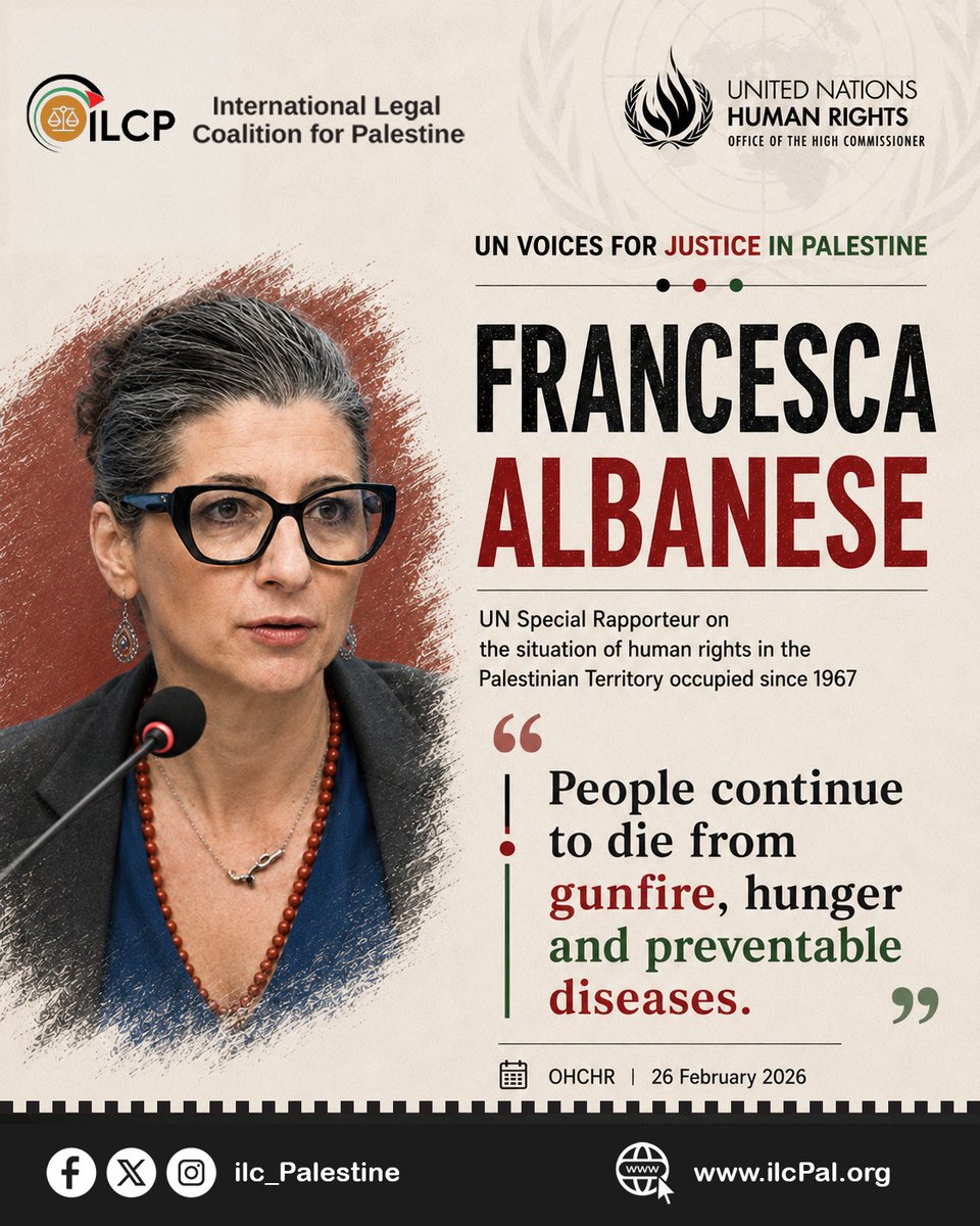 ILC_Palestine's tweet photo. A statement by  the UN Special Rapporteur on the situation of human rights in the Palestinian territories occupied since 1967, affirms that civilians in Palestine continue to lose their lives not only to bullets, but also to hunger and preventable diseases. #justice   
#rights https://t.co/ru0pAyM2i1