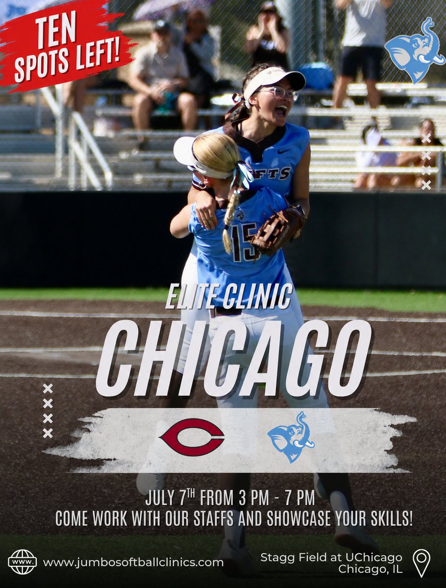 TuftsSoftball's tweet photo. We can accommodate about ten more campers on July 7th at the University of Chicago!  NESCAC and UAA meet!  Come work with our staffs.

More information and registration with link in bio!

#jumbopride #futurejumbos https://t.co/Nn4g6JnbUD