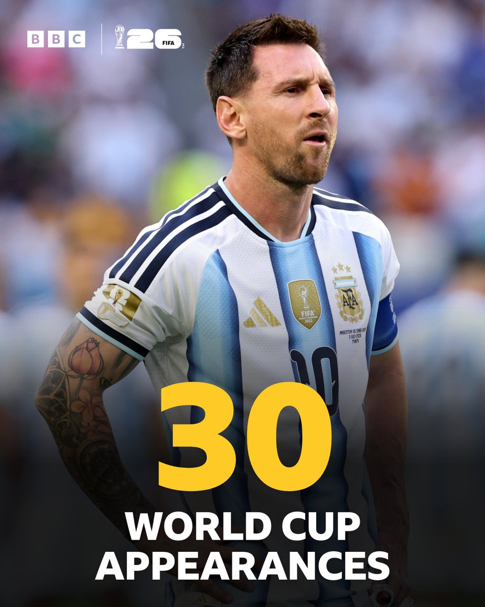 BBCSport's tweet photo. More history for Lionel Messi! 🎉

He's the first player to reach 30 games in the men's World Cup. https://t.co/B0PyVx6DJv