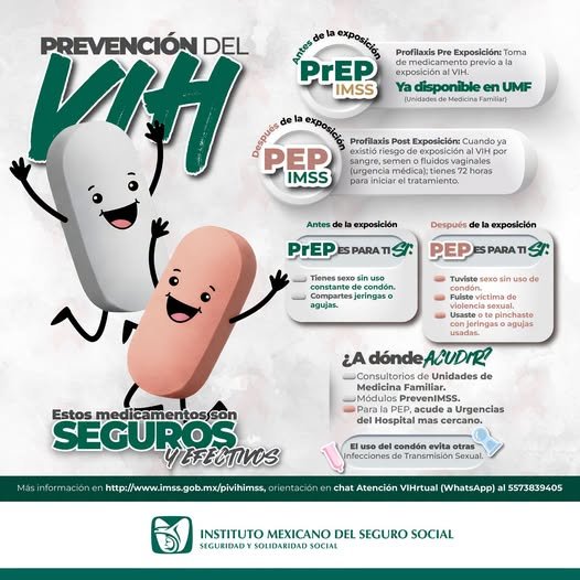 Tu_IMSS_TAM's tweet photo. 🛡️ Prevenir el #VIH está en tus manos.
En el #IMSSTamaulipas cuentas con #PrEP antes de una posible exposición y #PEP después de una situación de riesgo.
Acude a tu UMF o al servicio de Urgencias si lo necesitas. https://t.co/gcifgnSMTI