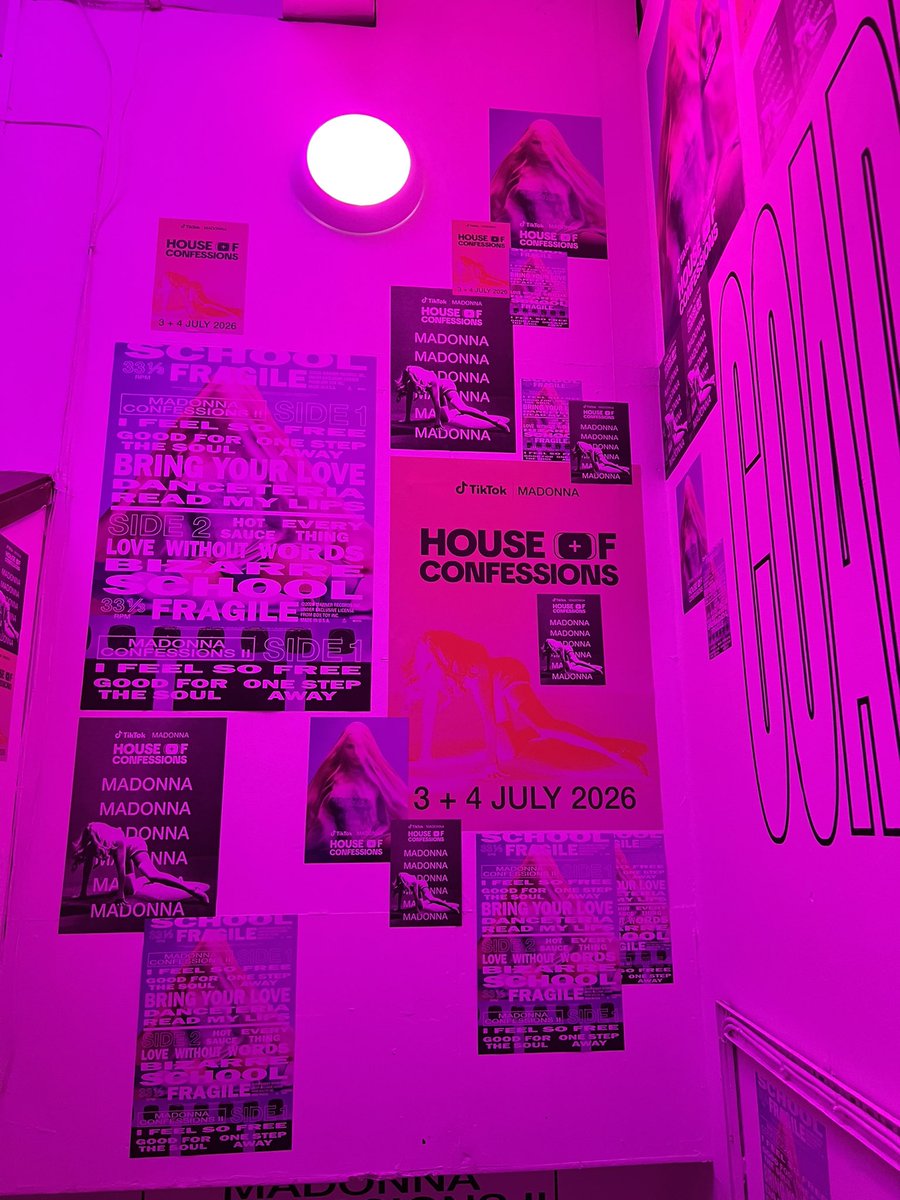 thomasblongart's tweet photo. A look around Madonna’s House of Confessions with Tik Tok in London today! 💜🪩💜 https://t.co/k8wg9LGMl3