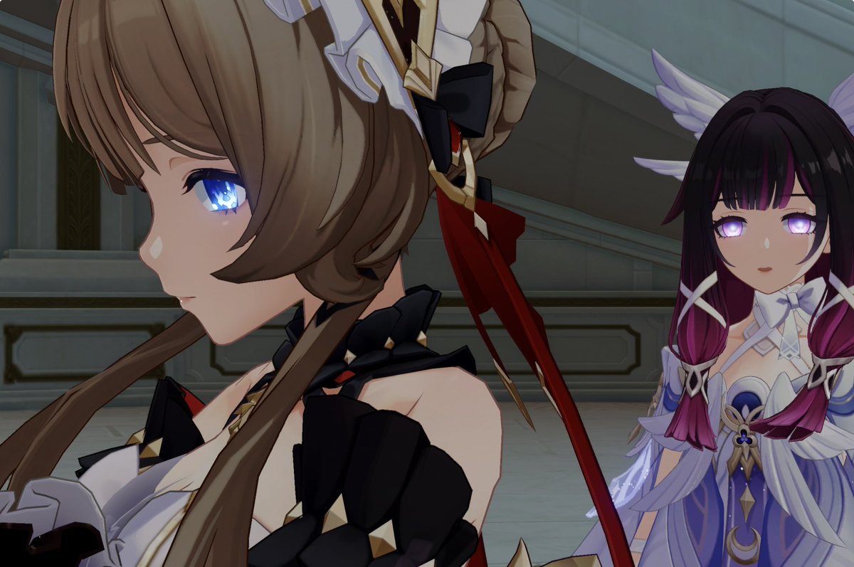 mimacbr's tweet photo. took a screenshot thinking it was cute how both of their eyes glowed in the dark like a little kitty, only to notice that while sandrone was gazing around appreciating the sight of friends gathering, bina's eyes were only ever on sandrone https://t.co/FUsp4RqUdL
