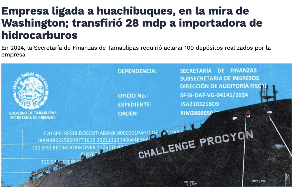 MLopezSanMartin's tweet photo. 🚨 Empresa ligada al CJNG y sancionada por la OFAC transfirió 28.2 millones de pesos a una compañía señalada en una red de contrabando de combustible

@El_Universal_Mx revela que Ahavat Logistics Solution realizó 100 depósitos en 2021 a JSC Servicios Aduanales https://t.co/ZrH36EKgvJ
