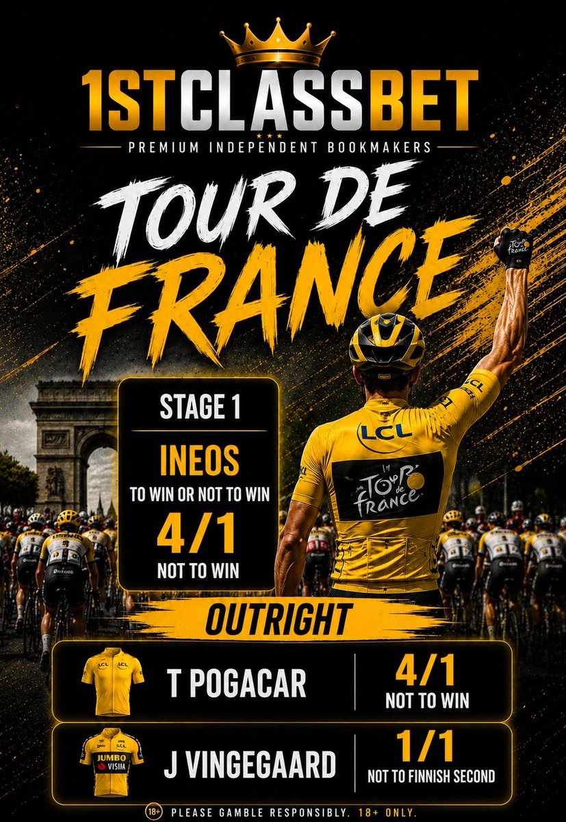 Bet1stclass's tweet photo. The road to Paris starts now. 🚴♂️
Explore our Tour de France Stage 1 specials and get ready for every twist, climb and sprint with 1STCLASSBET.
18+ Only. Please gamble responsibly.
#tour #cycling #race #1stclass https://t.co/QwavQSnjTh