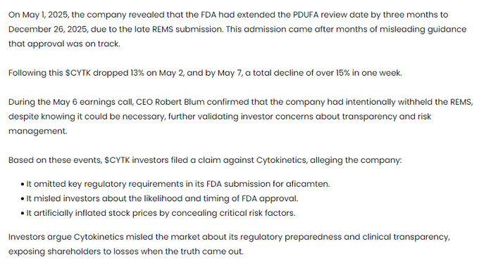 11thestate's tweet photo. $CYTK investors — in case you missed the latest.                  

A new case was filed against #Cytokinetics. Here are the key details.                  

Worth checking — and don’t forget to join so you don’t miss any updates or potential payouts. https://t.co/7HyYHsjTax