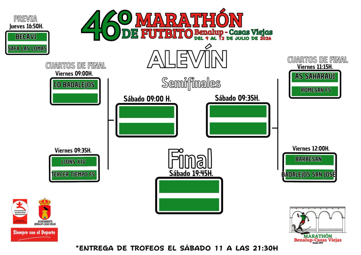 JAlconchel's tweet photo. Cuadrantes del 
46 Marathón de Futbito 
Benalup-CasasViejas del 2026.
#marathón #eventosdeportivos #deportes #benalup #ocio #verano2026 #benalupcasasviejas #casasviejas #culturalverano2026 #futbolsala https://t.co/VNbzIG5dlG