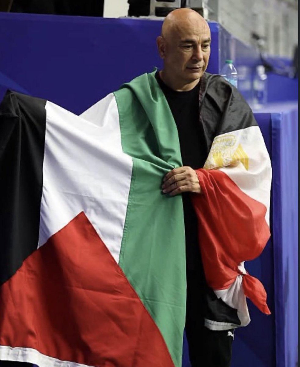 CarrieCnh12's tweet photo. This is the same gentleman that ugly racist cop tried to bully and intimidate in the Dallas Airport yesterday.

Coach Hossam refused to back down, and went on to lead his team to beating a colonial empire and dedicate that win to Palestine. Bless.
(Images from Threads) https://t.co/wGjrA0XWTf