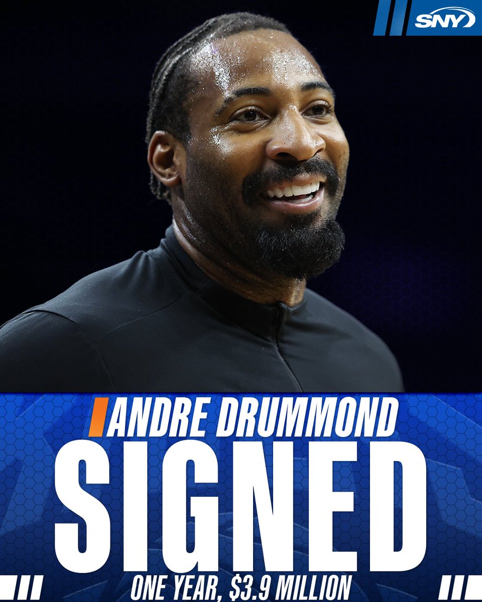 Mattdave99's tweet photo. RT @sny_knicks: Per @ShamsCharania, the Knicks and Andre Drummond have agreed to a one-year, $3.9 million deal https://t.co/PPy8LKK363