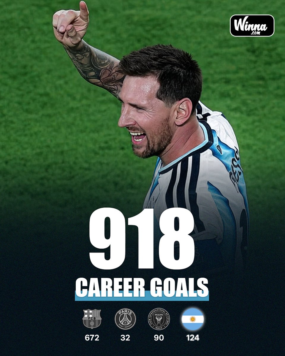 WinnaFC's tweet photo. 🚨| WORLD RECORD: Lionel Messi becomes the fastest player to score 918 career goals.🐐 https://t.co/NaXz8Eyn08