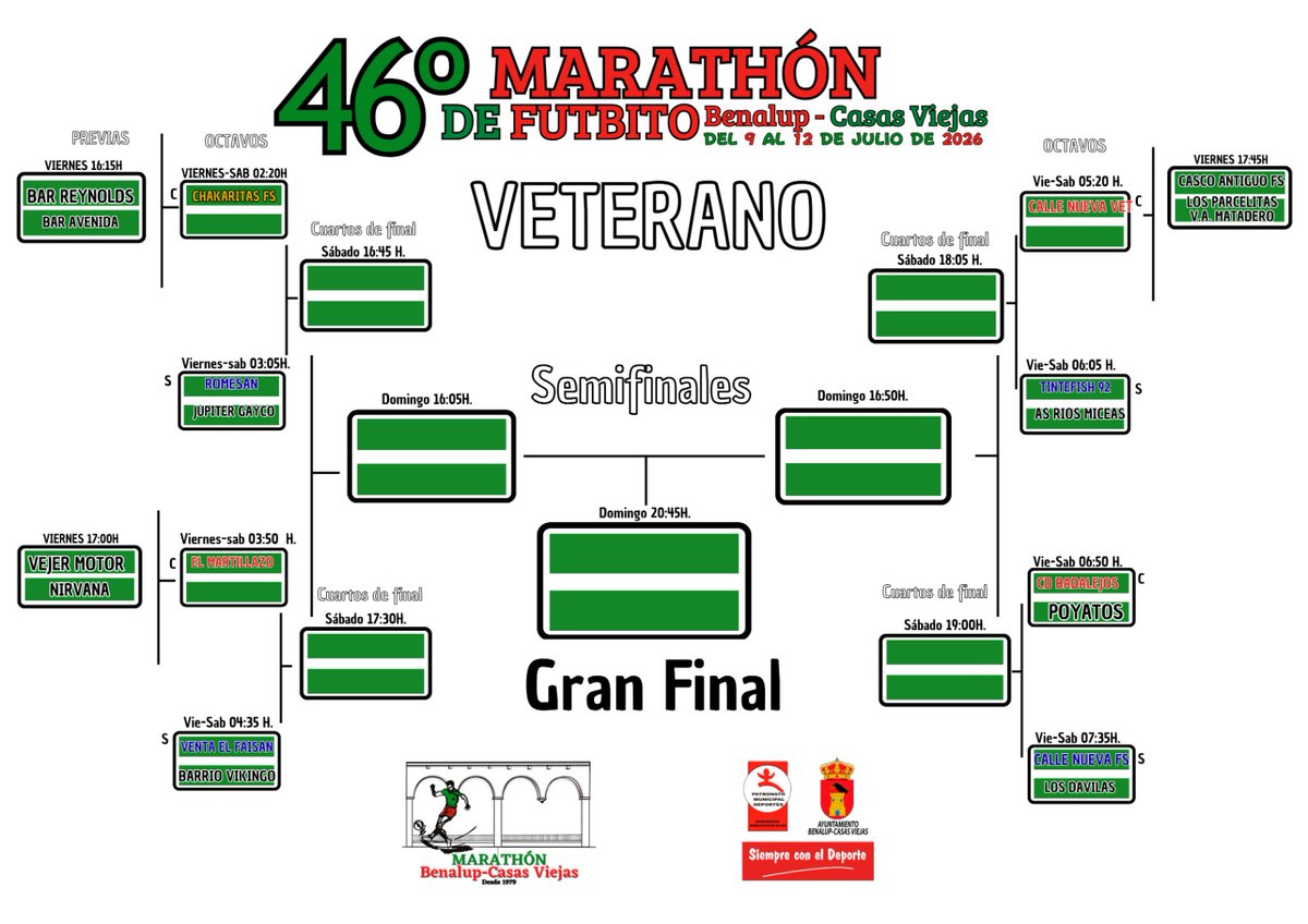 JAlconchel's tweet photo. Cuadrantes del 
46Marathón de Futbito 
Benalup-CasasViejas del 2026.
#marathón #eventosdeportivos #deportes #benalup #ocio #verano2026 #benalupcasasviejas #casasviejas #culturalverano2026 #futbolsala https://t.co/HWwc0lc08D