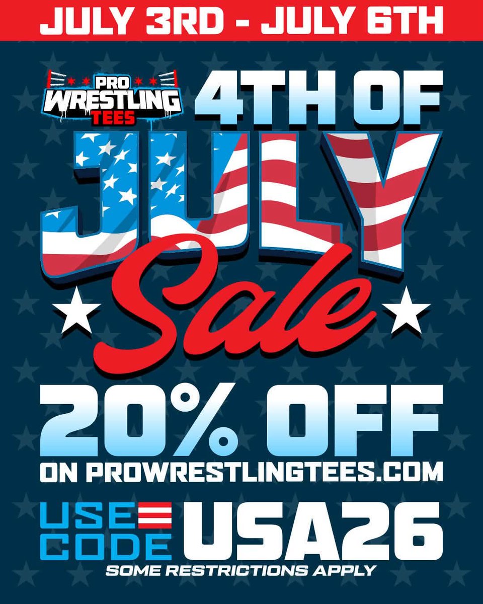 WrestleACTION1's tweet photo. The Pro Wrestling Tees 4th of July sale is on

Snag an ACTION shirt while over there with promo code USA26! https://t.co/kU8Q3fLSaf