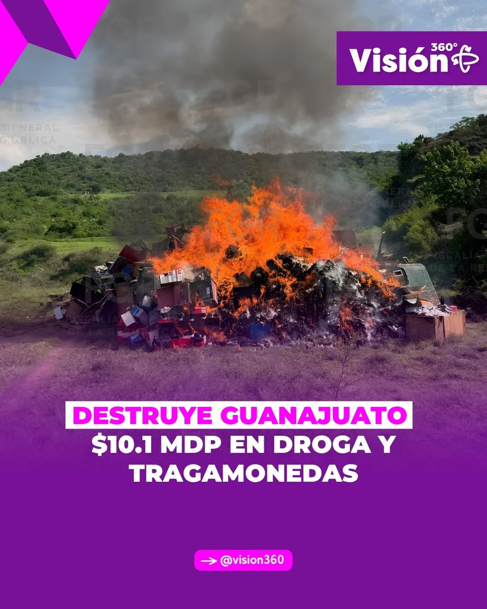 Vision_360_Mx's tweet photo. La FGR destruyó drogas, cigarros y tragamonedas por $10.1 MDP en Guanajuato tras operativos del Grupo de Inteligencia Operativa. La gobernadora Libia García reportó una baja del 68% en homicidios en el estado. 🛡️🇲🇽

#FGR #Guanajuato #SeguridadMX https://t.co/ohPNQA3qAv