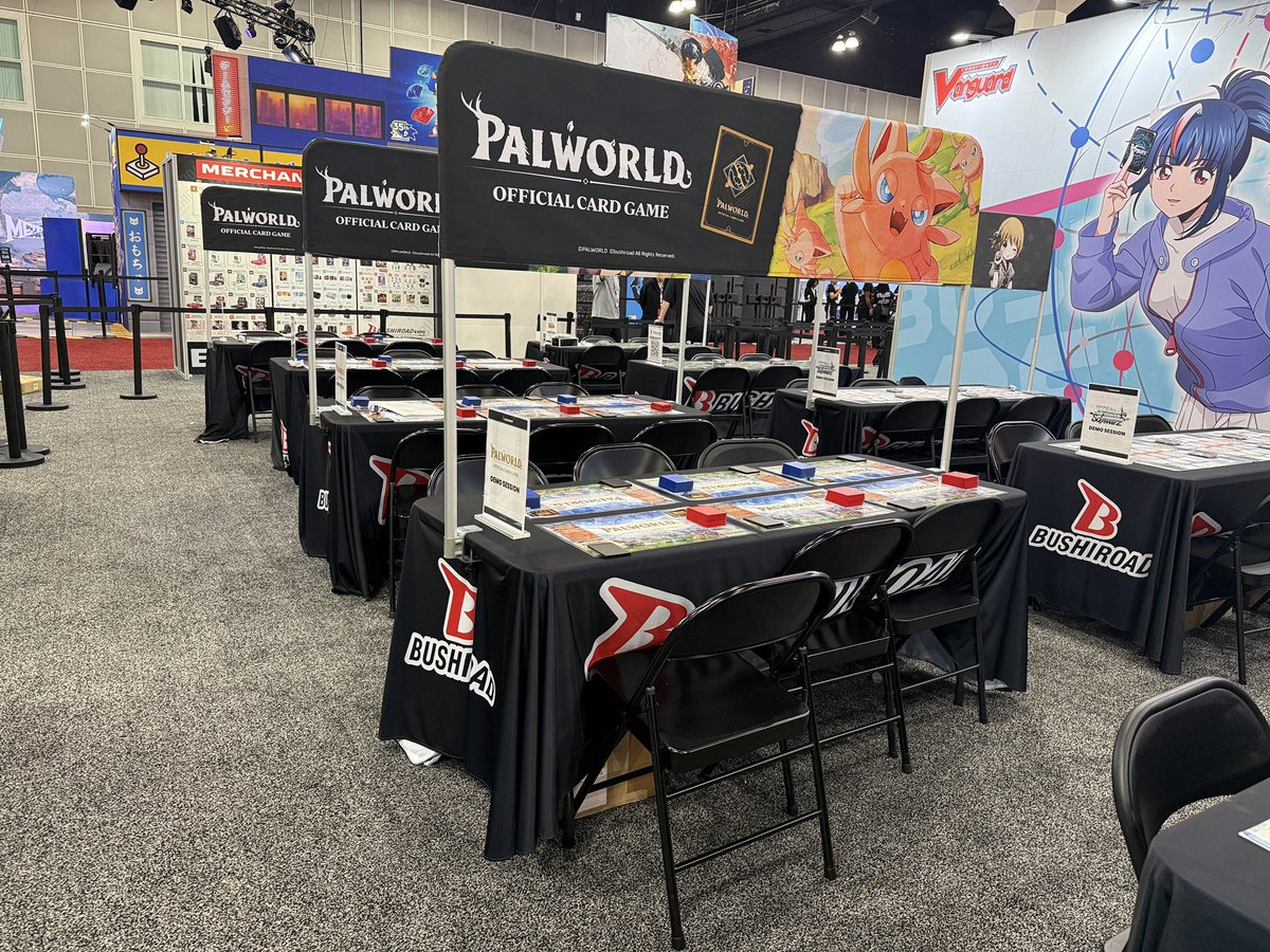 PalworldOCG_EN's tweet photo. 🎡 #BushiroadEXPO2026 in Los Angeles 🎡

Welcome to day 2 of Anime Expo! 🎉

Visit our booth at SH-1306 to get your Palworld OFFICIAL CARD GAME trial decks at our exclusive presales, earn exciting prizes at our demo sessions and more! 

Find out more here: https://t.co/sq1wcyStUL

#Palworldcardgame #AX2026 #TCG