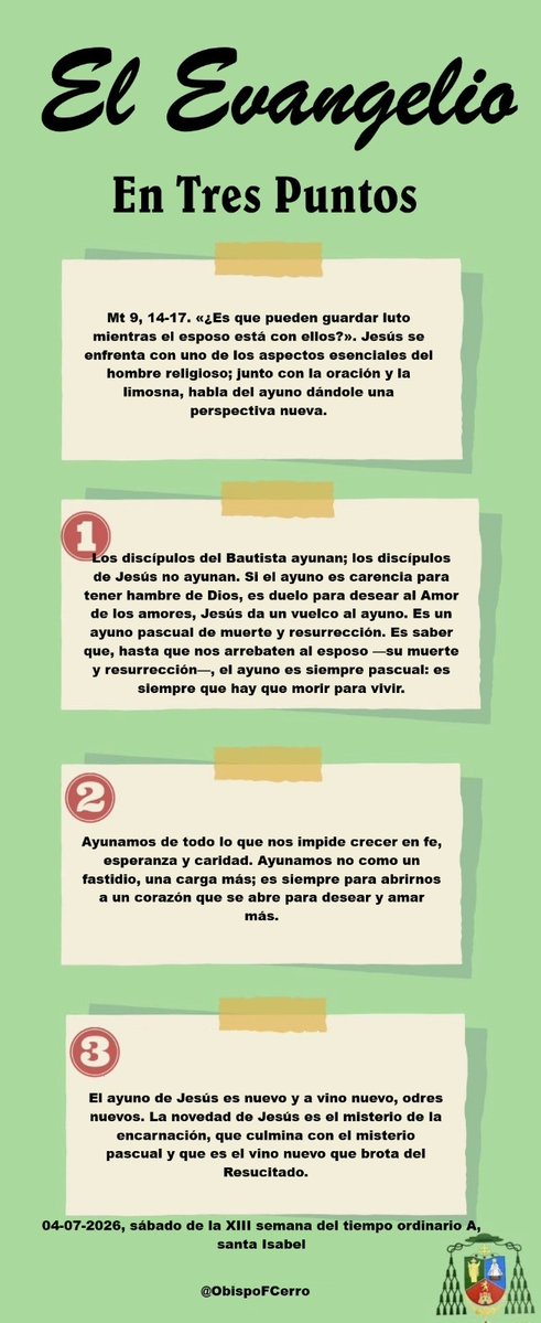 Obispofcerro's tweet photo. El Evangelio en Tres Puntos. 04-07-2026 https://t.co/ekrDxmtvy8