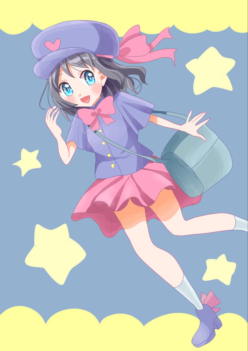 ぷっくりハートタグ　蘭さん 大きなカバンの少女👧🧳 #イラスト #絵描きさんと繋がりたい