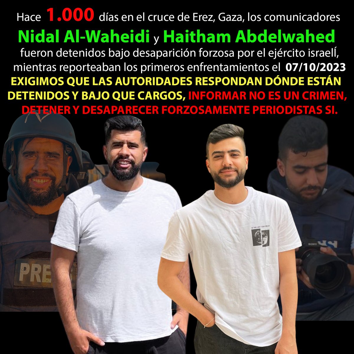 Fernandanais's tweet photo. @ManuPineda Se han cumplido 1000 días, ¿Dónde están Nidal y Haitham? https://t.co/f4QO3j9puQ