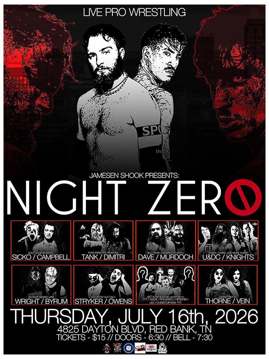 jshook_75's tweet photo. ☠️13 DAYS☠️

1st ROW IS GONE, 2nd is close!

Come be apart of the biggest weekend in the south east, and kick it off with NIGHT ZERØ!

SICKO/CAMPBELL
JWM/DAVE
SHOOK/NIÑO
SAUL/IZZY
VEIN/THORNE
LADDER MATCH
KNIGHTS/U&amp;DC
TANK/DIMITRI
OWENS/STRYKER

🎟️ - $15 - https://t.co/7h3qwvYMtl https://t.co/bzPgnJ5LBs