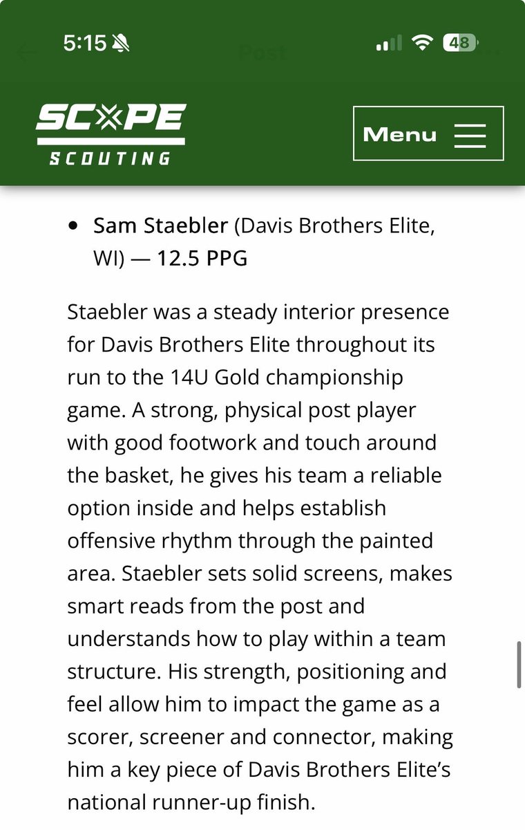 SamStaebler's tweet photo. Thanks for the write up @scopescouting! @Jr3SSB Nationals was a great experience. @davisbroselite 

@WisBBYearbook @Gibbs_Dan_  @CMHBoysHoops @MJ_NFLDraft @PrepRedzoneWI @PrepHoops_WI https://t.co/3fkDlEW7eQ