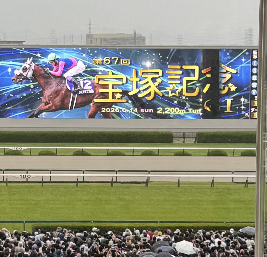 moakun_hyperion's tweet photo. 大阪の阪神競馬場で
宝塚記念を現地観戦してきました🐴

レース前は快晴☀️
「今日は最高だな〜」と思っていたら
メインレースの時だけまさかの大雨☔️

歴史と記憶に残るレースを
現地で観られてよかったです

馬券は記憶から消したい🥲

あっという間に今年も半分終了ですが
7月もよろしくお願いします https://t.co/Ols7kE0YAk