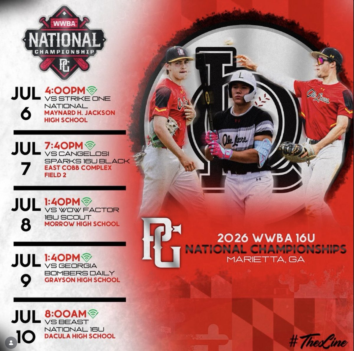 NoahTomasino's tweet photo. Excited to continue competing against great competition at the WWBA this coming week with @Ole_Liners2028. Here is our schedule for pool play: https://t.co/p7bpzix24x