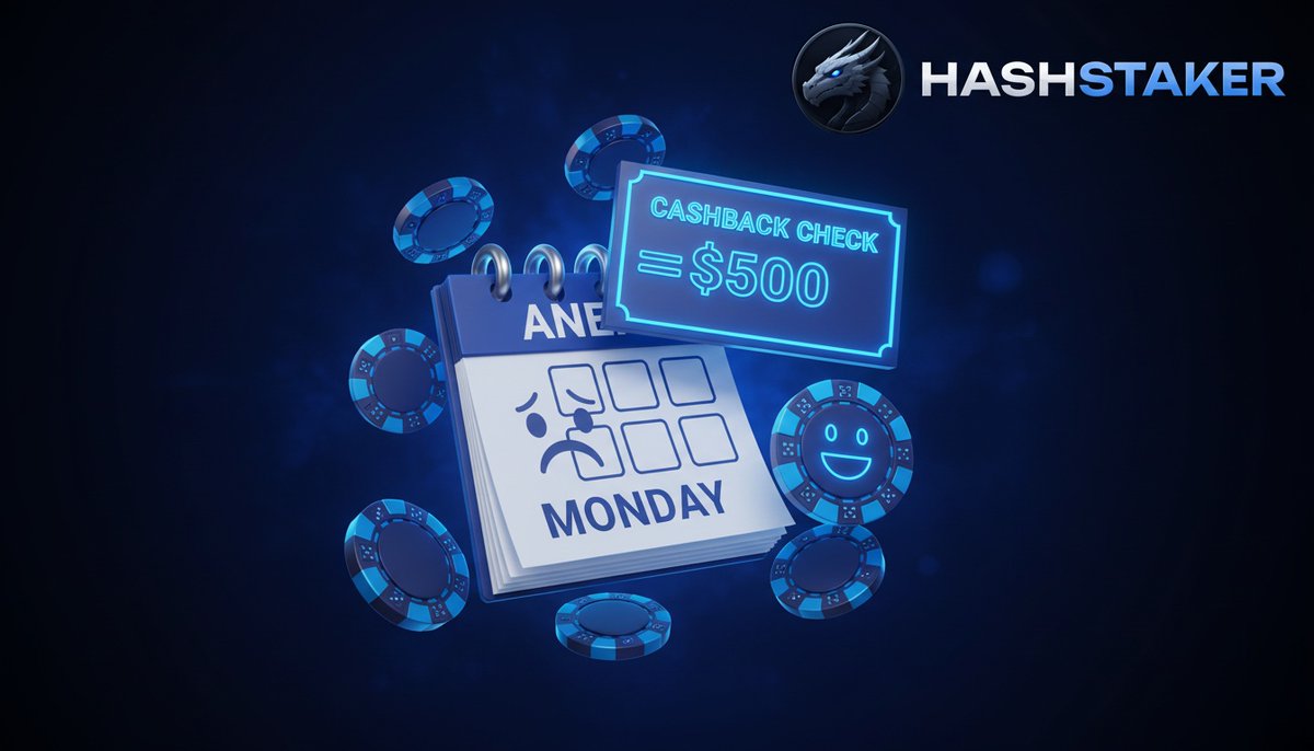 Hash_Staker's tweet photo. Monday got you down? 💙 HashStaker's weekly cashback has you covered.
Get a percentage of your losses back — every single week.

#HashStaker #Cashback #MondayBlues https://t.co/jeLMbU69KH