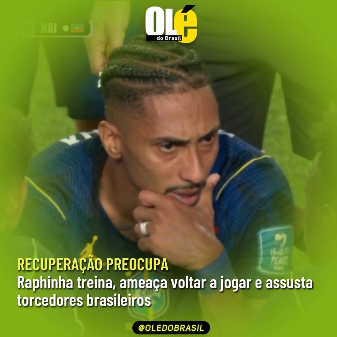 Oledobrasil's tweet photo. Raphinha treinou e já ameaça voltar a jogar. O fato assustou muito os torcedores brasileiros que, obviamente, sonham com o hexa.

“Quando o time está se ajeitando as notícias ruins começam a surgir. Impressionante, só falta ele dar uma entrevista e dizer que vai dar porrada nos adversários”, lamentou Juca Narinho, fanático pela Seleção Brasileira.

A expectativa dos torcedores brasileiros é que Raphinha se inspire em Casemiro na marcação e faça tudo com muita calma, sem pressa.

Siga o @oledobrasil para mais notícias fictícias/humorísticas como essa.