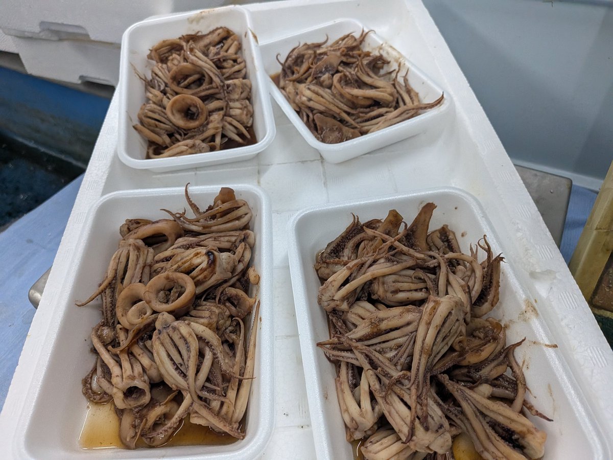 GYOSAI_Ltd's tweet photo. 魚菜の朝作り‼️
たった今、できあがりした‼️
小田原、スルメ🦑リンク
味付きフリット
生姜醤油ダレ煮
天然魚（マダイ、島アジ
ヒラメ、メヌケ、平政）
南蛮漬け
熱々、ふわふわです。 https://t.co/inHrGVaJjY