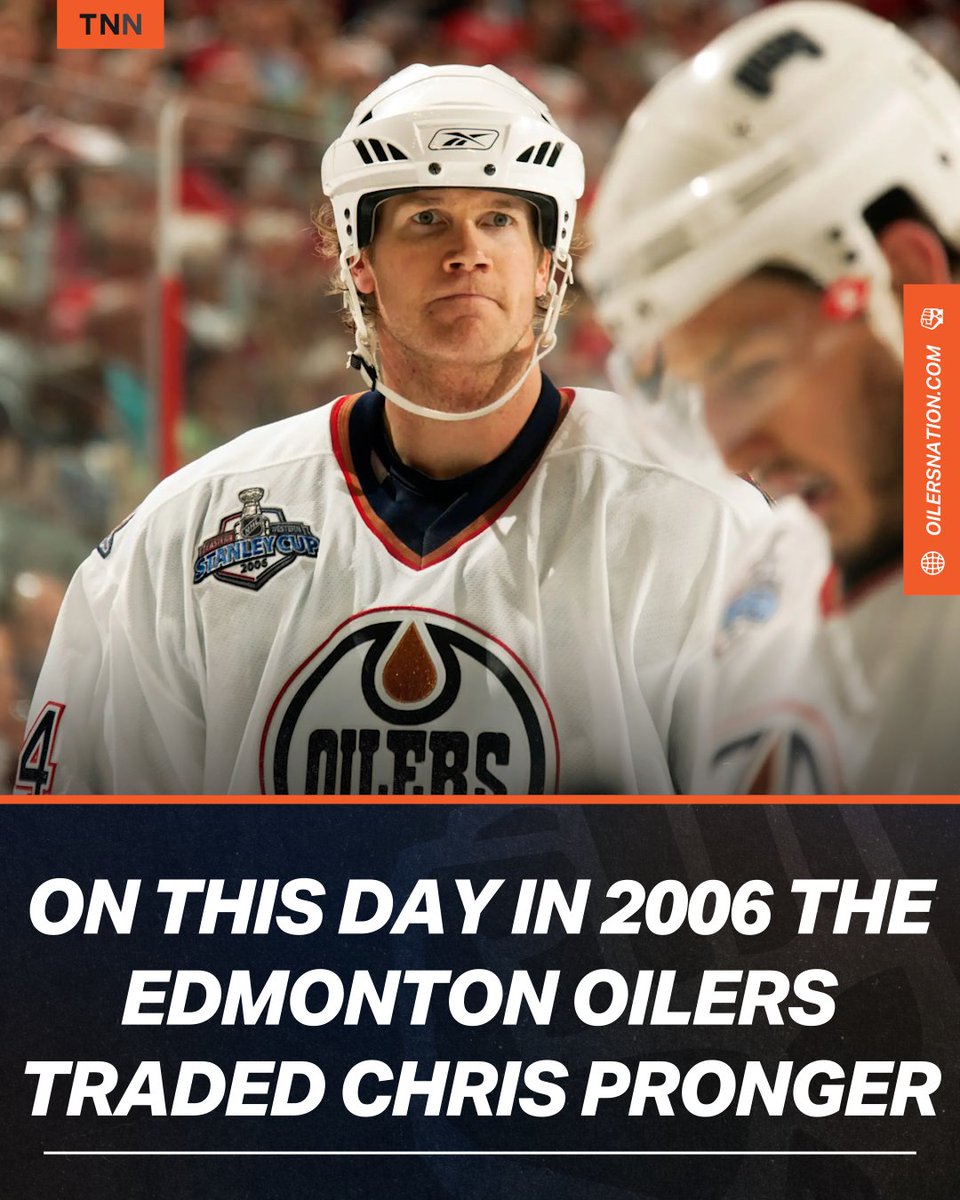 OilersNation's tweet photo. 20 years ago today, the Edmonton Oilers traded Chris Pronger to the Anaheim Ducks.

Coming back to Edmonton were Joffrey Lupul, prospect Ladislav Smid, a first-round pick in 2007, a second-round pick in 2008, and a first-round pick in 2008 if the Ducks went on to win the Stanley Cup.