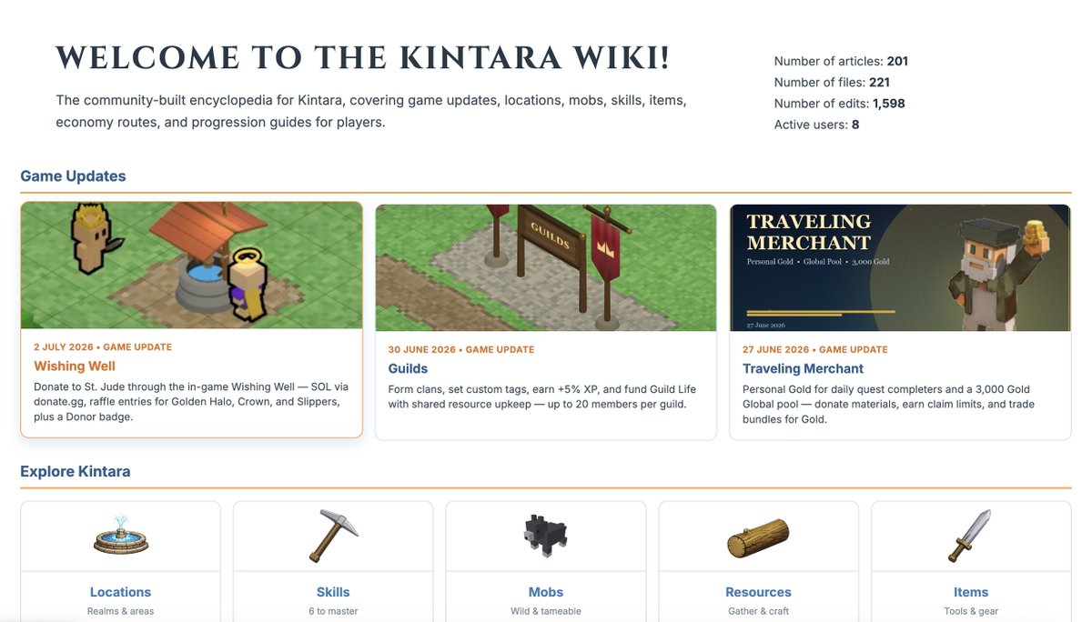 PlayKintara's tweet photo. As Kintara continues to expand, the community wiki has become a reliable resource for item knowledge, in-game updates, progressions, and game mechanics.

It helps players stay informed as the world grows and new systems are introduced.

https://t.co/EZO4KBnedP https://t.co/j6LS6cQKX6