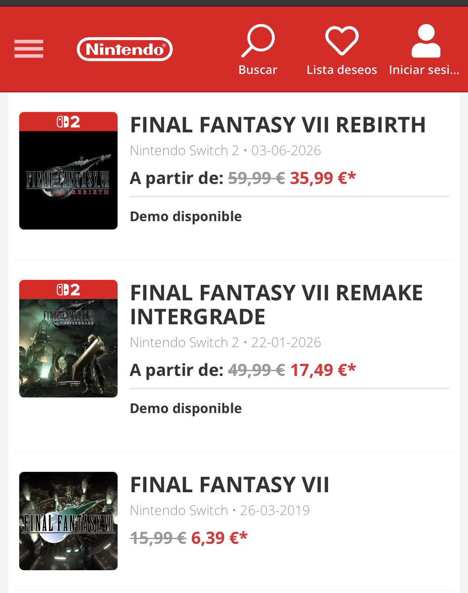 BehindTGames's tweet photo. Literalmente TODOS los juegos de Final Fantasy VII están de oferta a en la eShop, ¡es ahora o nunca si quieres jugar tremendos juegazos!🔥 https://t.co/8wF1jskPOP