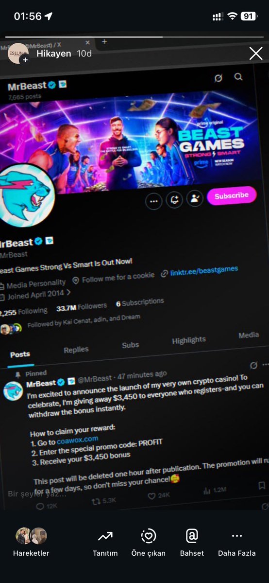 ecossben's tweet photo. işletme hesabımdan 10dk önce paylaşılmış, telefonu 1 saattir elime almıyorum ne alaka mr beast https://t.co/7F4P27l00W