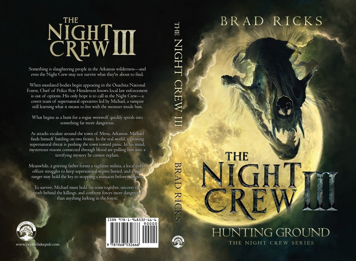 crystallakepub's tweet photo. #NewBookRelease #OutToday - The Night Crew III: Hunting Ground by @BradleyRicks is now available on Kindle, #KindleUnlimited, and paperback!

★ ★ ★ ★ ★ “Fantastic action scenes, awesome vampire vs werewolf battles, and wonderfully complex and twisty plotting! Forget the glitter and the teen grooming, the monsters in this series are bloodthirsty creatures with an agenda, ready to upset the status quo, and bring down the system.”—Milt Theo, Goodreads reviewer

★ ★ ★ ★ ★ "...the ultimate Vampire novel. The Night Crew has believable characters who will challenge you to believe that they might be... REAL!"—Ann Keeran, Goodreads reviewer

Perfect for fans of fast-paced supernatural thrillers, vampire fiction, werewolf horror, occult mysteries, and action-packed monster hunting adventures, Night Crew 3 delivers relentless suspense, unforgettable characters, and terrifying creatures lurking just beyond the tree line.

Join the Crew Today: https://t.co/yKcDe4nGZU 
Add it on Goodreads: https://t.co/J5ThpM30qt 

#VampireThriller #SupernaturalFiction #SmallTownHorror #DarkFantasyAction #HorrorAdventure #ReadersGonnaRead