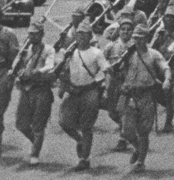 絵の元写真は「シンガポール市内リアルス・スクエアを行進する行軍