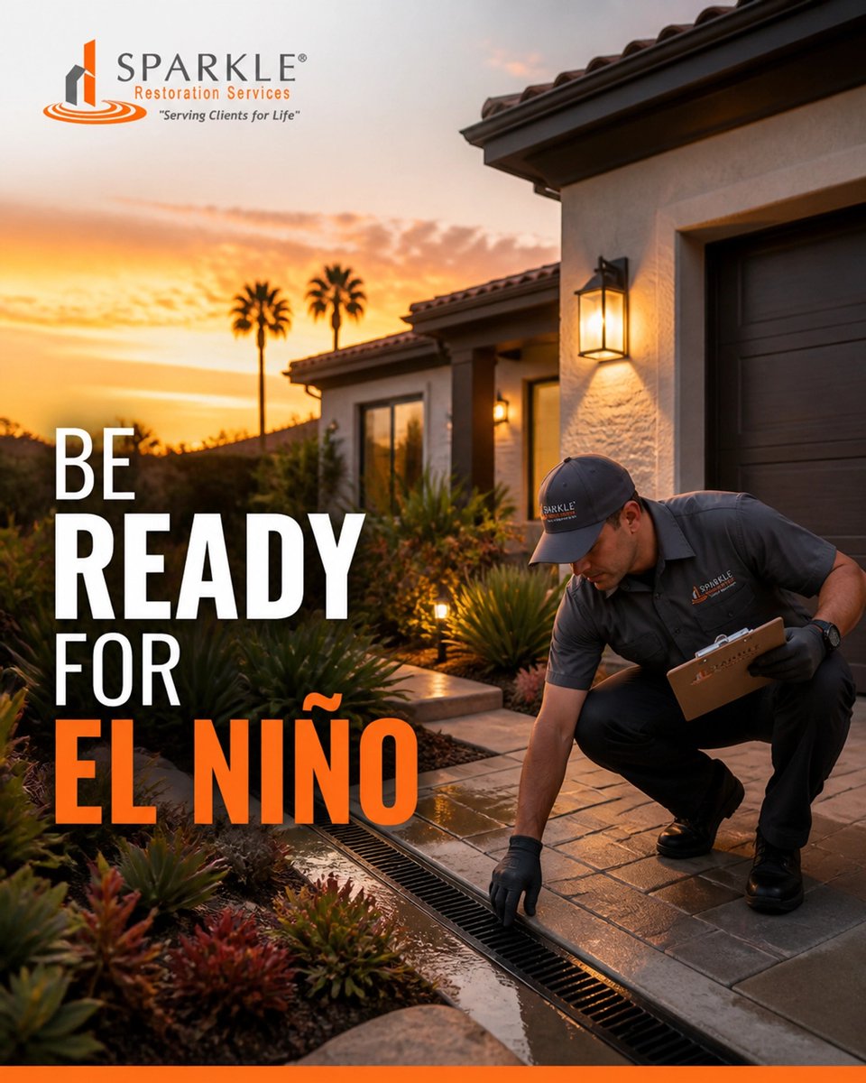 daisycherry50's tweet photo. Experts predict a 63% chance of Super El Niño in SoCal. ⛈️ Don’t wait for leaks! Get ahead with:
• Roof &amp; drainage checks
• Preventive work
DM us to book! 🏠
Checked your gutters lately?
#SoCal #ElNino #HomeRepair #Sparkle https://t.co/cUAeBxZCHO