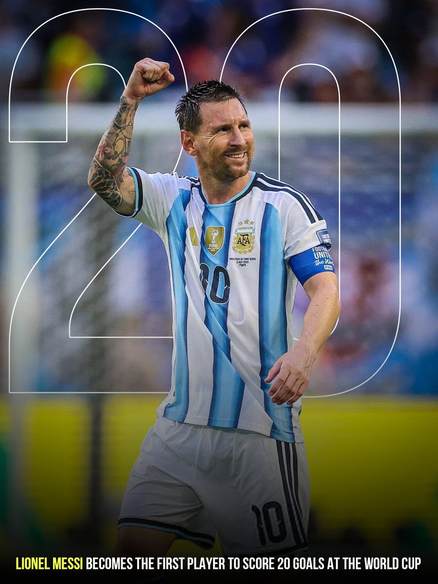 Vijith_nfc's tweet photo. LIONEL MESSI BECOMES THE FIRST PLAYER TO SCORE 20 GOALS AT THE WORLD CUP

#leomessi #messi #Argentina #fifawc https://t.co/UbaeoB04gD