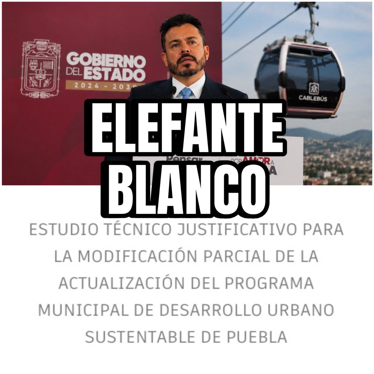 carcano_jaime's tweet photo. GOBIERNO DEL ESTADO RECONOCE QUE EL CABLEBÚS SERÁ UN ELEFANTE BLANCO.

De acuerdo con el Estudio Técnico presentado al Ayuntamiento, por el propio Gobierno del Estado, el Cablebús sólo atendería al 1.5 % de usuarios de Transporte Público de la Ciudad. https://t.co/E0nqTyVLyz