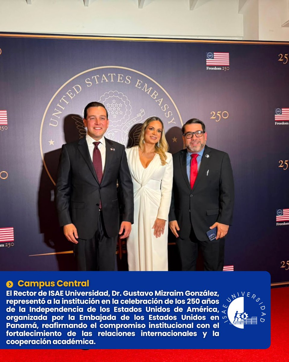 ISAEUniversidad's tweet photo. En representación de ISAE Universidad, el rector Dr. Gustavo Mizraim González participó en la celebración de los 250 años de la Independencia de los Estados Unidos. 🇵🇦🇺🇸

Lee la nota completa aquí:
https://t.co/t2HgjAccjD https://t.co/U2vJJRFrn9