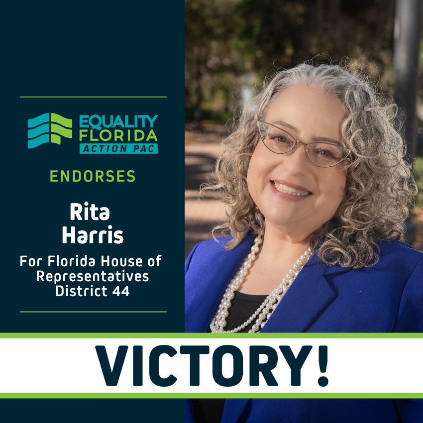 eqfl_actionPAC's tweet photo. EQFL Action PAC is thrilled to celebrate Rep. @RitaForFlorida's re-election to HD44! Rep. Harris's unwavering allyship for our LGBTQ+ community &amp; her leadership has earned her our support. EQFL Action PAC is thrilled that she will continue to fight for ALL Floridians in HD44! https://t.co/tY7W6ddE8U