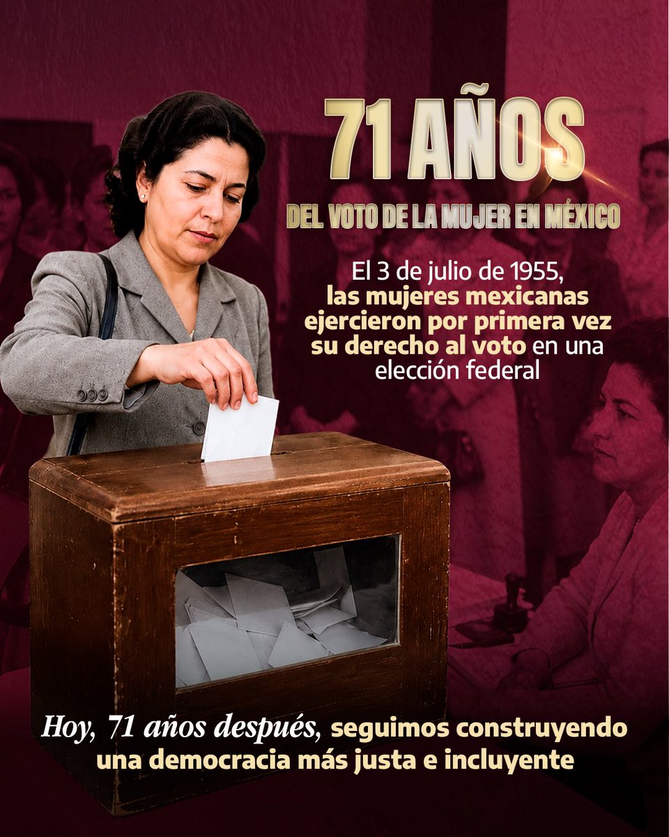 Dr_AVillarreal's tweet photo. Hoy conmemoramos el 71.º aniversario del #PrimerVoto de las #mujeres en una elección federal en México.

Un derecho que abrió el camino y que hoy nos permite ver a la primera mujer Presidenta de México al frente de nuestro país.

Sigamos construyendo un Tamaulipas con más igualdad y oportunidades para todas.