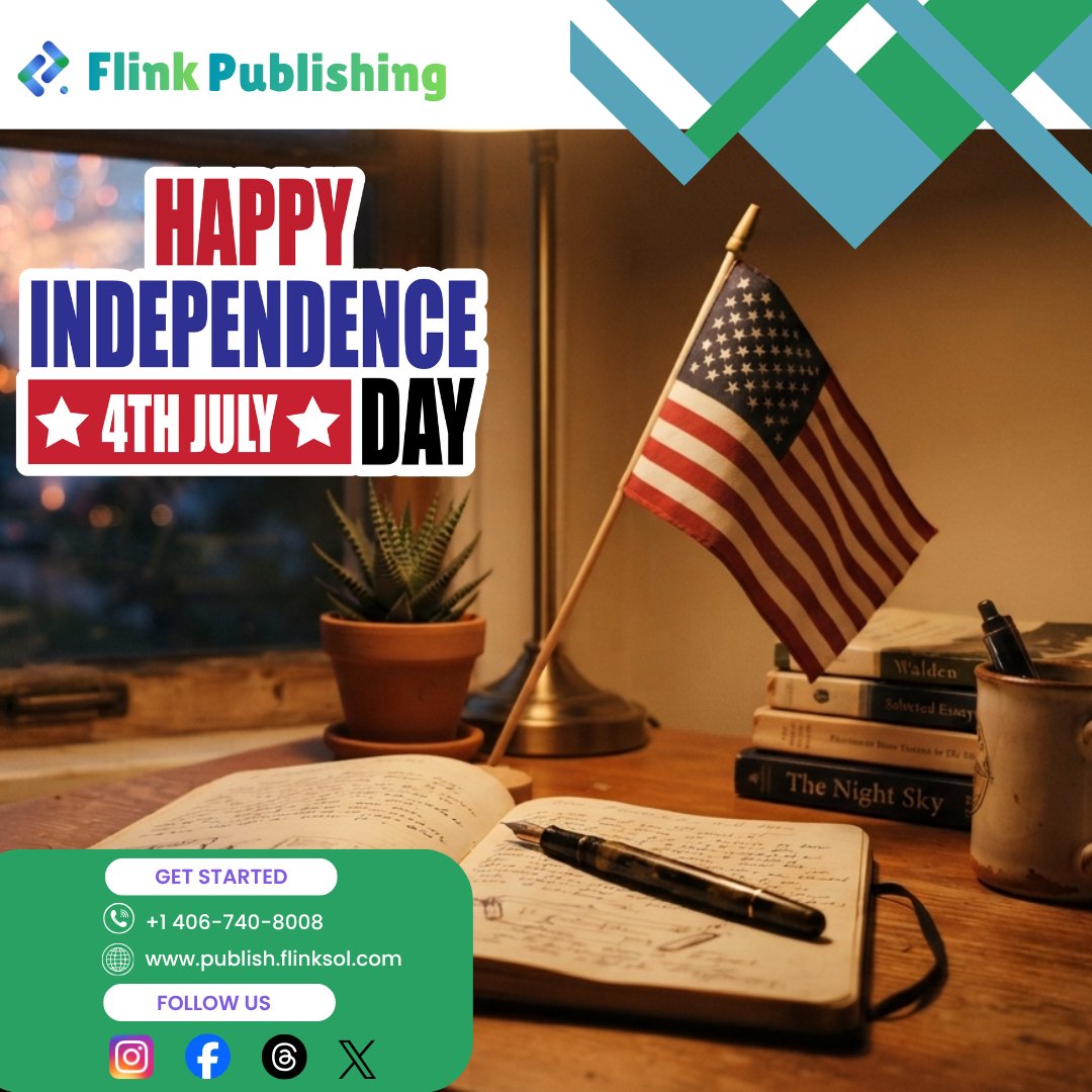 Flinkpublishing's tweet photo. July 4th (Independence Day)๐บ๐ธ๐ณ๏ธโ๐
Declare Your Independence (as an Author)
This July 4th, declare your independence from "someday I'll write my book."
Happy 4th of July from the Flink Publishing team ๐ฅ๐บ๐ธ๐ฝ๐ณ๏ธโ๐
#writingtips #authorcommunity #flinksol #publishers https://t.co/Jk6gdqGhO3