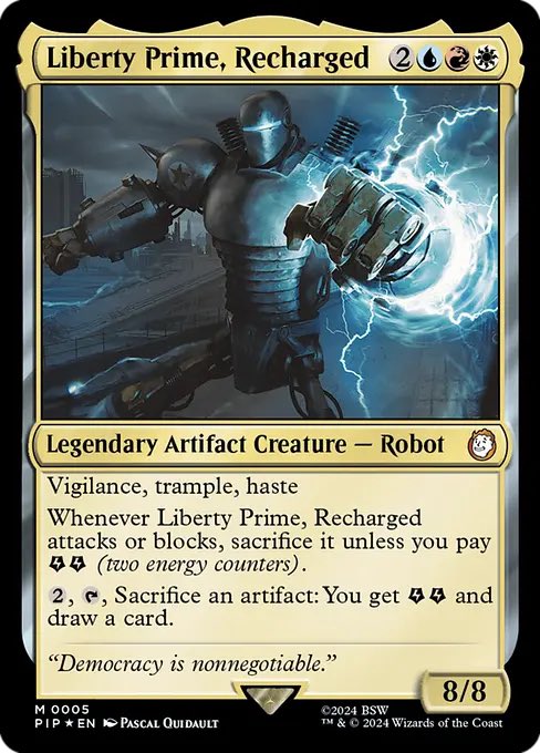 kingdoms_tv's tweet photo. For my Prismatic Deck challenge I have Liberty Prime as my Jeskai commander and it plays pretty uniquely for these colors.

What is your favorite Jeskai commander or deck type? It seems like it’s a pretty slept on color pairing. https://t.co/eApDnkjSSw