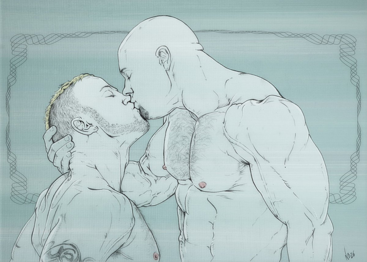 elkame124's tweet photo. New sketchy art by myself. Portrait of #LukeGarrett and #GageWeston #gayart #kiss #muscles #drawing #sketch https://t.co/gatzZcZGyX