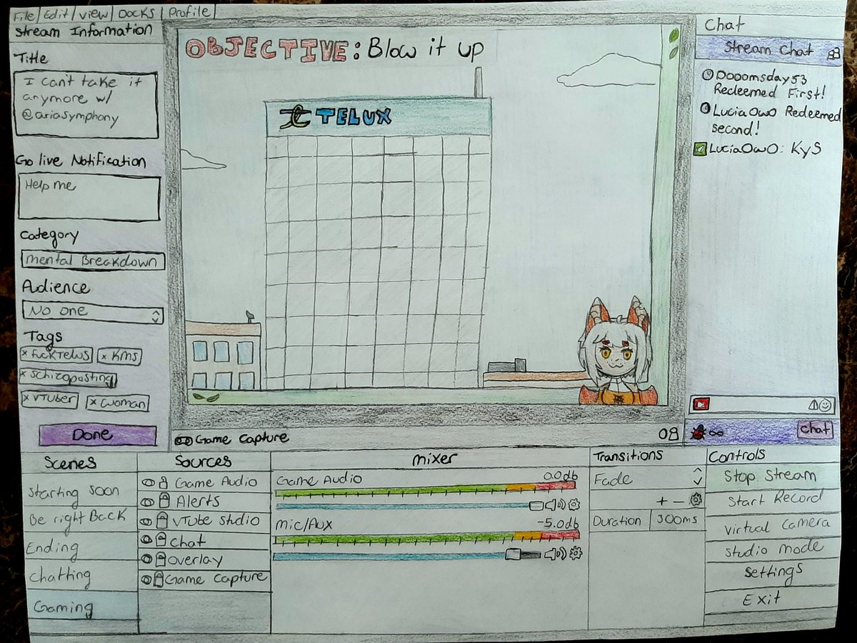 FerraTheBat's tweet photo. Day 6 of no internet...

I drew OBS so I can pretend to stream. What do you think chat? https://t.co/srcVPE2zdA