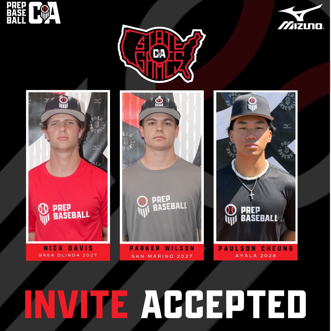 PrepBaseballCA's tweet photo. 𝟐𝟎𝟐𝟔 𝐂𝐀 𝐒𝐓𝐀𝐓𝐄 𝐆𝐀𝐌𝐄𝐒

𝓘𝓝𝓥𝓘𝓣𝓔 𝓐𝓒𝓒𝓔𝓟𝓣𝓔𝓓 ✅

Welcoming the following three prospects to the summer's top CA invite-only event

🔗 to request an invite: https://t.co/3qbxJsCFnS https://t.co/wMyV7sDa7W
